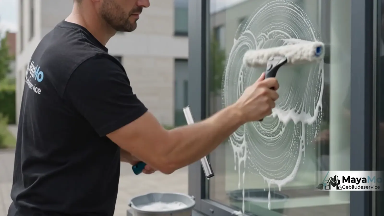Fensterreinigung — Reinigungskraft bei der Glasreinigung